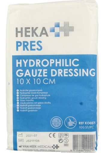 Hekapres Hydrofiele gaaskompres 10 x 10cm (100 Stuks)