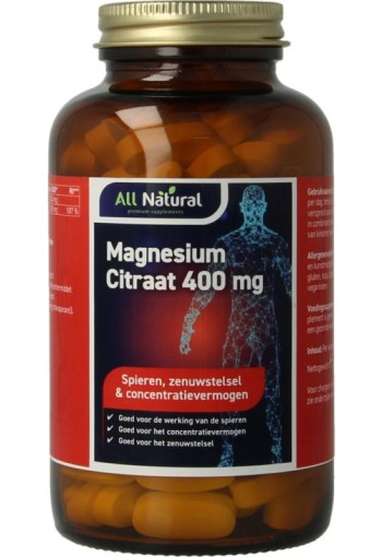 All Natural Magnesium citraat 200mg element (120 Tabletten)