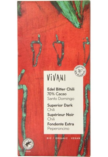 Vivani Chocolade puur superieur met chili bio (100 Gram)