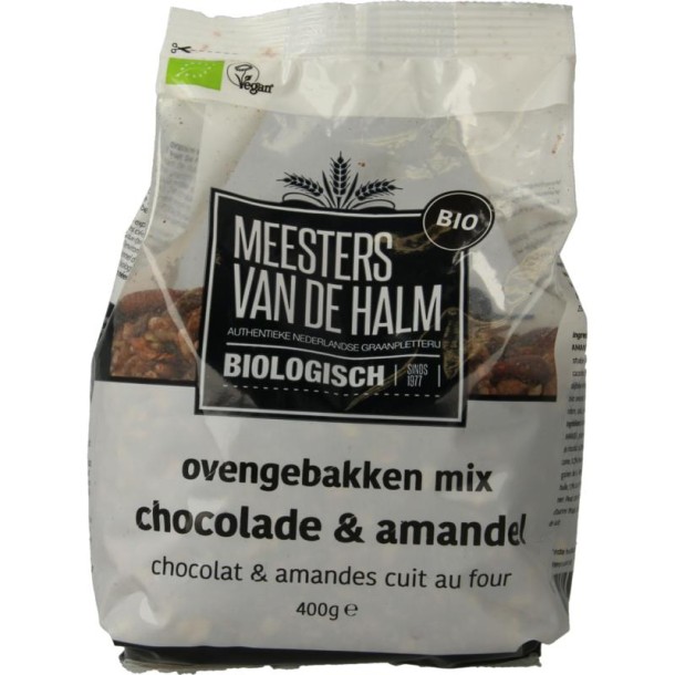 De Halm Ovengebakken mix chocolade en amandel bio (400 Gram)