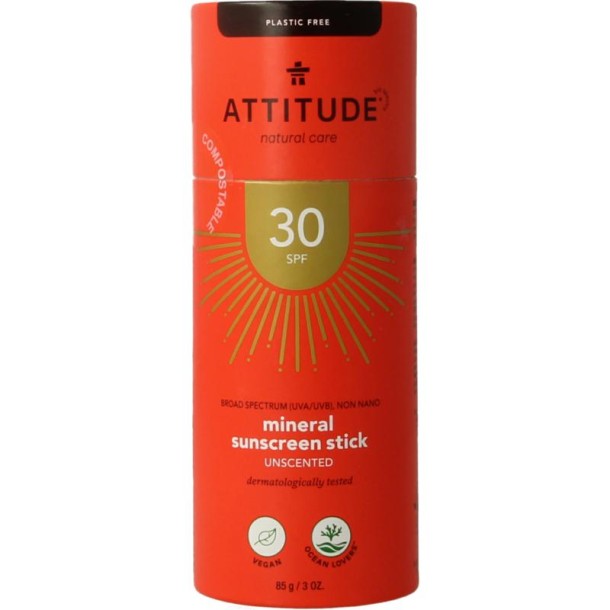 Attitude Sun care zonnebrandstick plastivrij SPF30 (85 Gram)