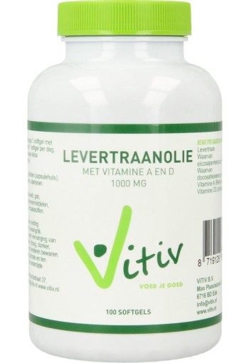Vitiv Levertraanolie 1000mg vitamine A D (100 Softgels)