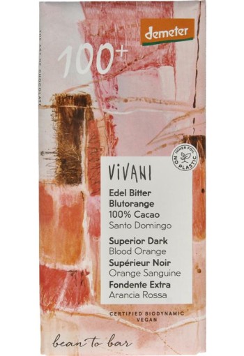 Vivani Chocolade Demeter puur 100% met bloedsinaasappel (90 Gram)