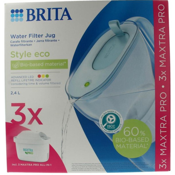 Brita Waterfilterbundel cool powder blue + 3 filters (1 Stuks)