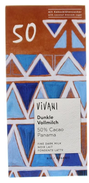 Vivani Chocolade melk donker 50% Panama bio (80 Gram)