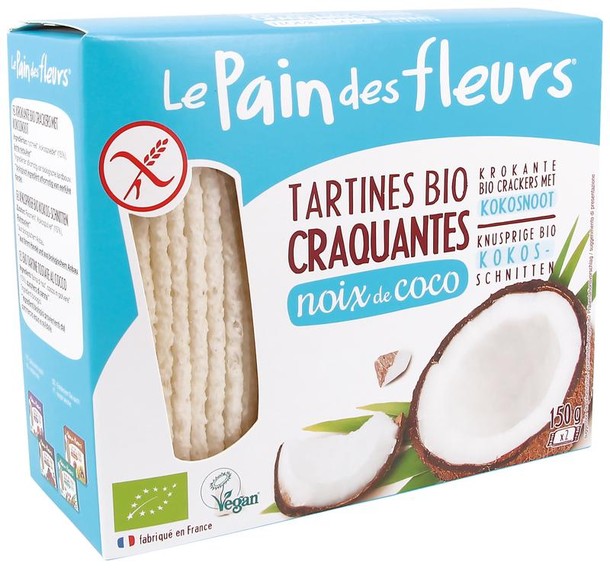 Pain Des Fleurs Krokante bio crackers met kokos bio (150 Gram)