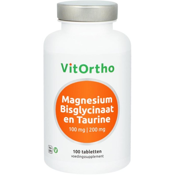 Vitortho Magnesium bisglycinaat 100 mg en taurine 200 mg (100 Tabletten)