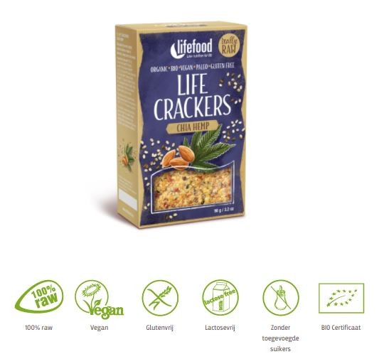 Lifefood Life crackers chia hennep raw bio (90 Gram)