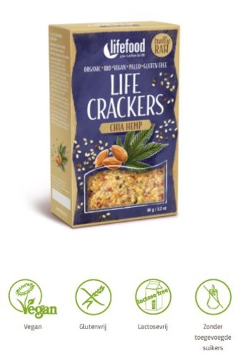 Lifefood Life crackers chia hennep raw bio (90 Gram)