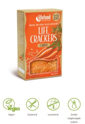Lifefood Life crackers wortel raw bio (80 Gram)