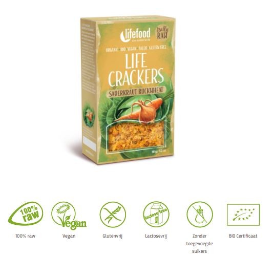 Lifefood Life crackers zuurkool boekweit raw bio (90 Gram)