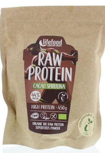 Lifefood Protein poeder cacao spirulina raw bio (450 Gram)
