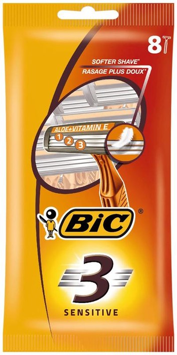 BIC 3 Sensitive pouch wegwerpscheermesjes (8 Stuks)