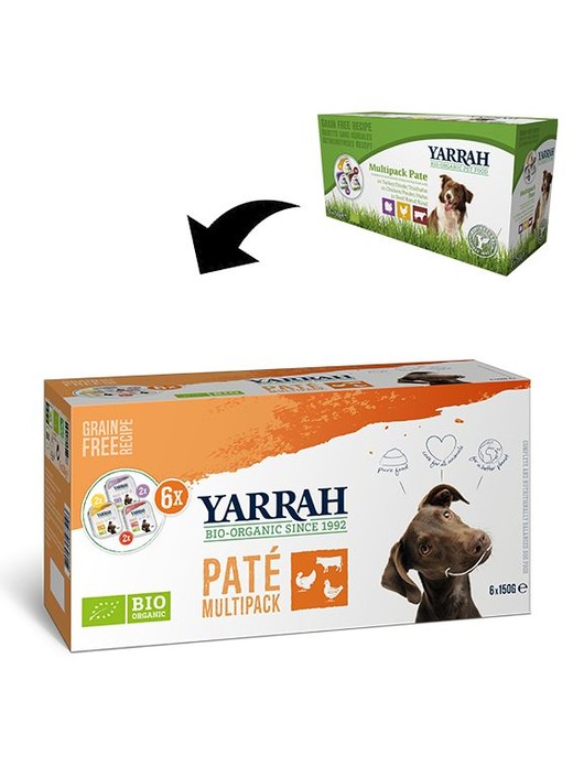 Yarrah Hondenvoer multipack pate kip rund kalkoen bio (150 Gram)