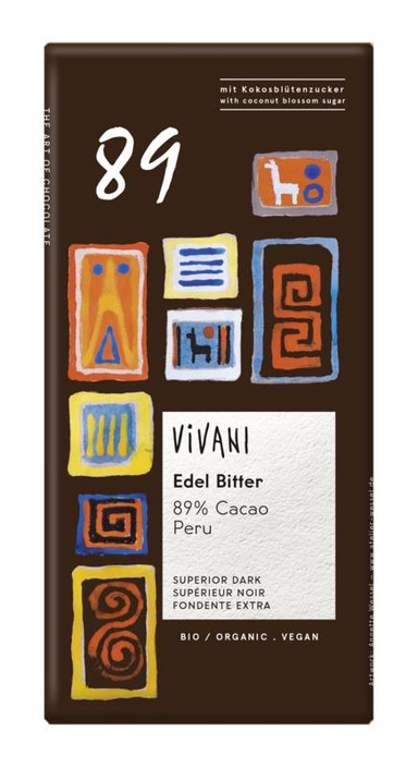 Vivani Chocolade puur superieur 89% Peru bio (80 Gram)
